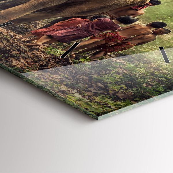 Ceas pătrat de perete din sticlă Copii care conduc un elefant