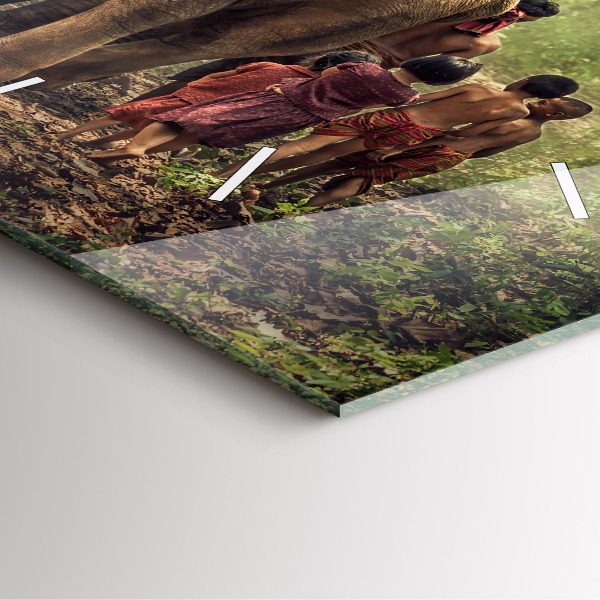 Ceas pătrat de perete din sticlă Copii care conduc un elefant