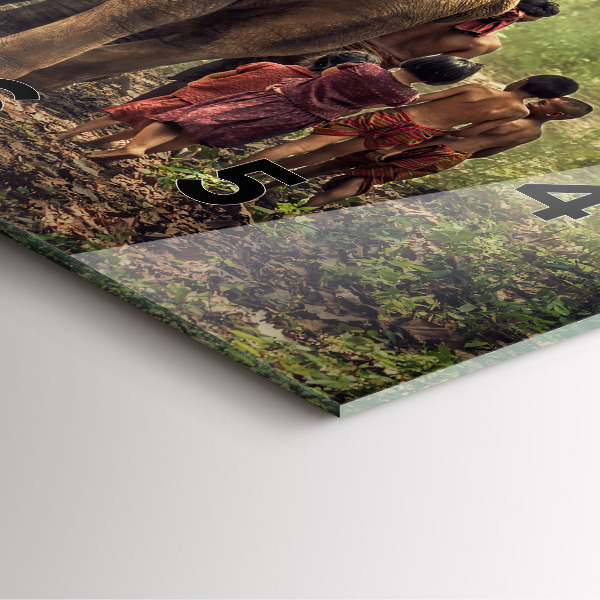 Ceas pătrat de perete din sticlă Copii care conduc un elefant