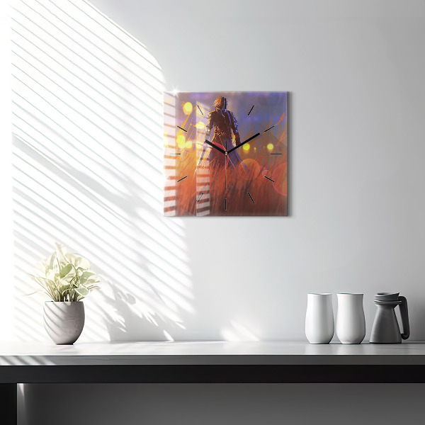 Ceas pătrat de perete din sticlă Cavaler cu o sabie