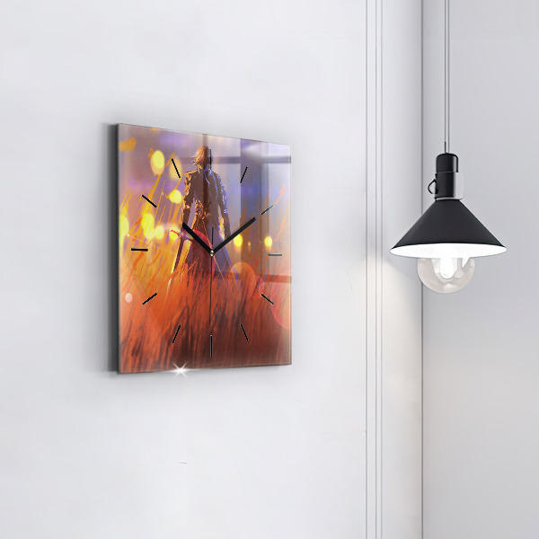 Ceas pătrat de perete din sticlă Cavaler cu o sabie