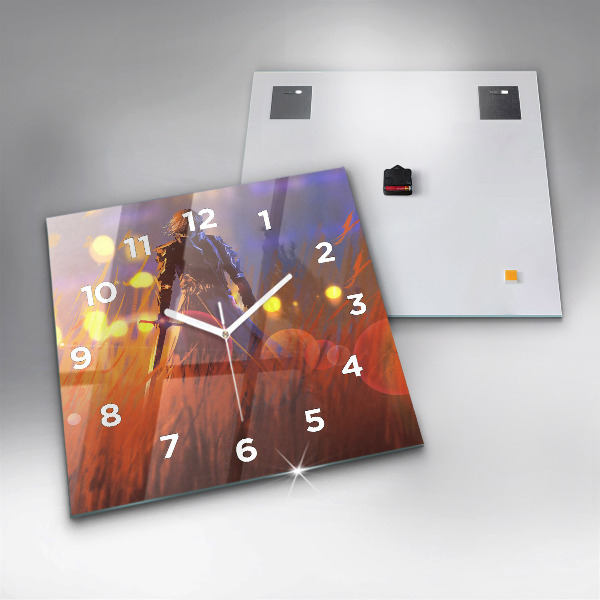 Ceas pătrat de perete din sticlă Cavaler cu o sabie