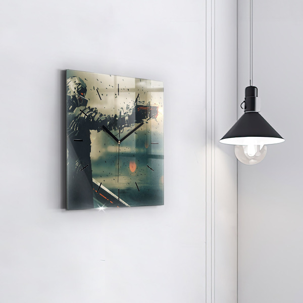Ceas pătrat de perete din sticlă Joc cu arme letale