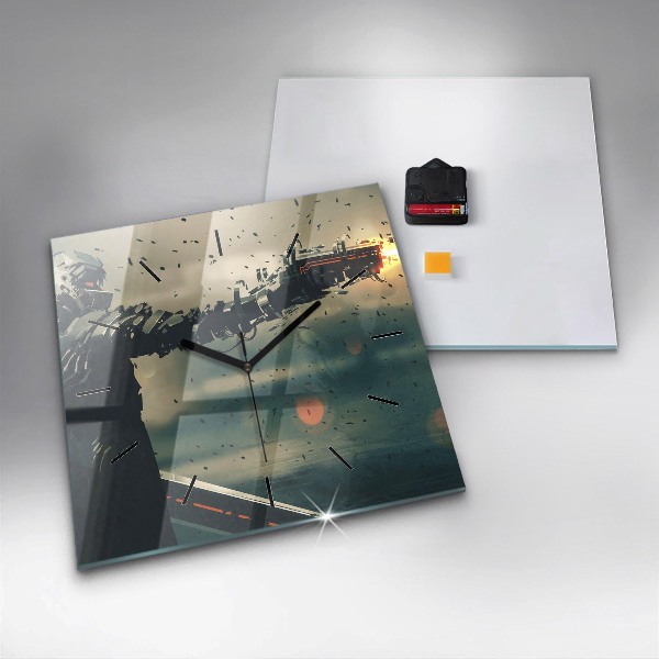 Ceas pătrat de perete din sticlă Joc cu arme letale