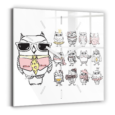 Ceas pătrat de perete din sticlă Poster de epocă cu bufnițe