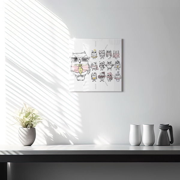 Ceas pătrat de perete din sticlă Poster de epocă cu bufnițe