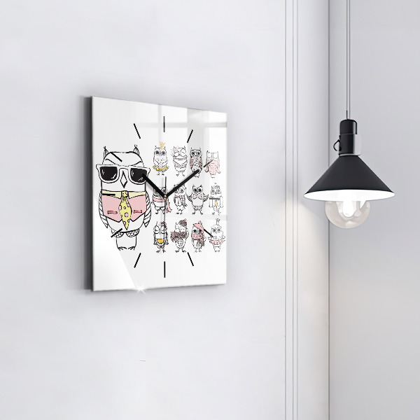 Ceas pătrat de perete din sticlă Poster de epocă cu bufnițe