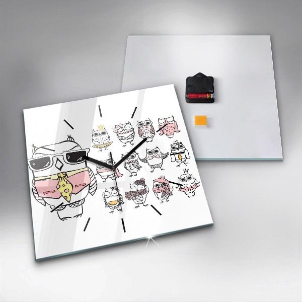 Ceas pătrat de perete din sticlă Poster de epocă cu bufnițe