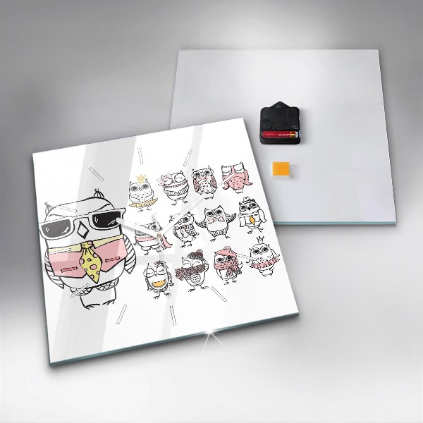 Ceas pătrat de perete din sticlă Poster de epocă cu bufnițe