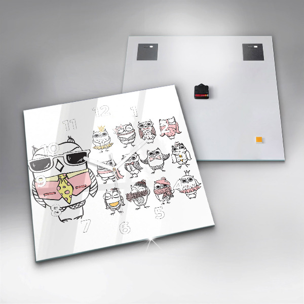 Ceas pătrat de perete din sticlă Poster de epocă cu bufnițe