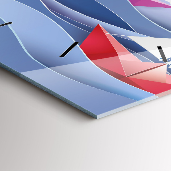 Ceas pătrat de perete din sticlă Barci cu pânze origami colorate