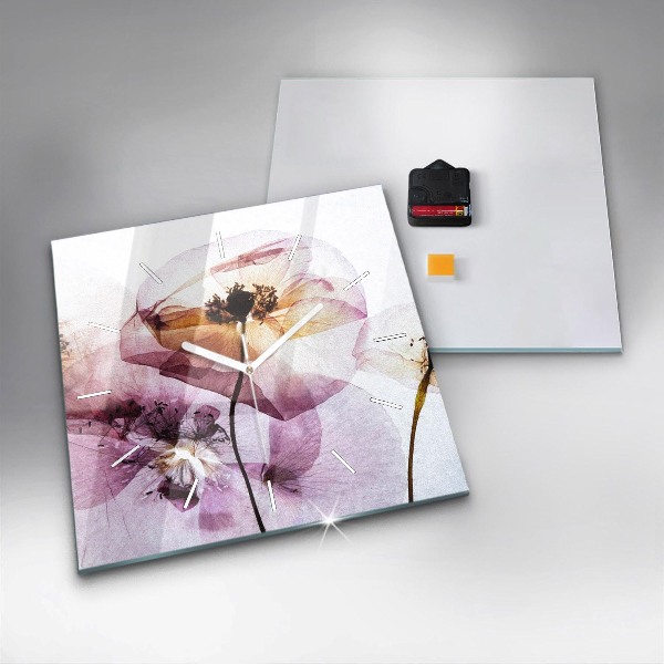 Ceas pătrat de perete din sticlă Flori uscate de mac