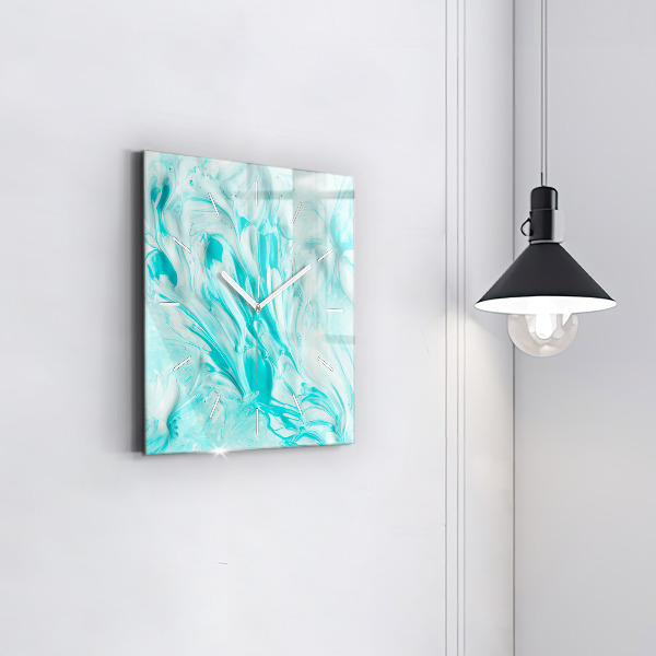 Ceas pătrat de perete din sticlă Abstracția albastră