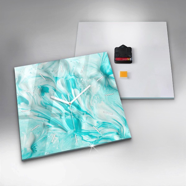 Ceas pătrat de perete din sticlă Abstracția albastră