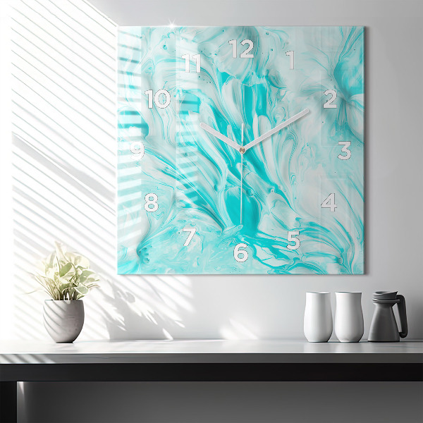 Ceas pătrat de perete din sticlă Abstracția albastră