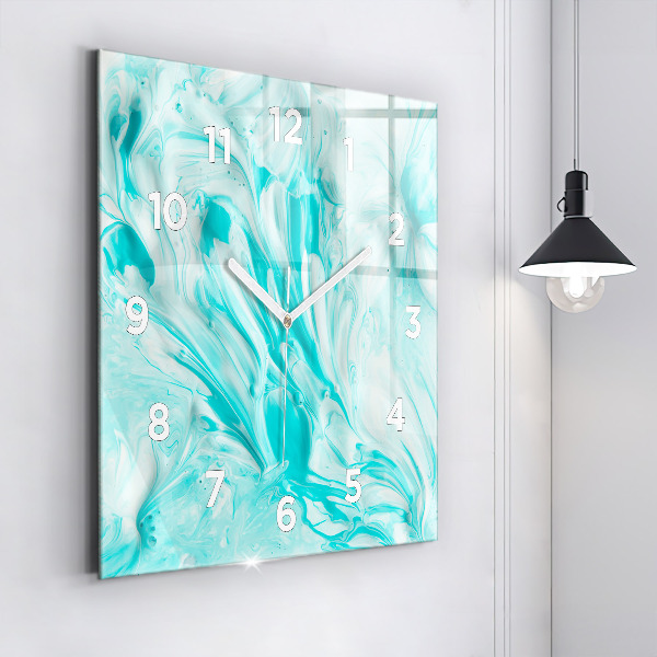 Ceas pătrat de perete din sticlă Abstracția albastră