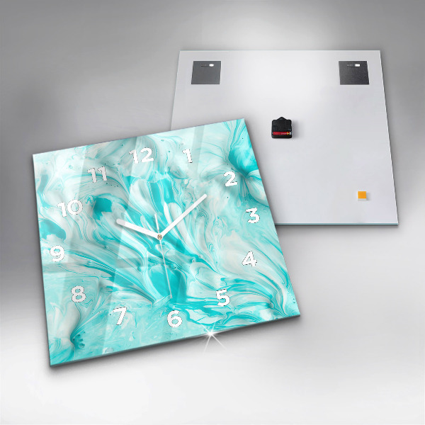 Ceas pătrat de perete din sticlă Abstracția albastră