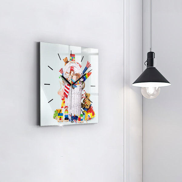 Ceas pătrat de perete din sticlă Coș de răchită cu jucării