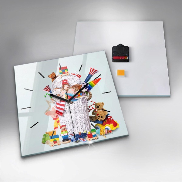 Ceas pătrat de perete din sticlă Coș de răchită cu jucării