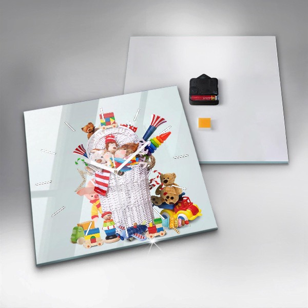 Ceas pătrat de perete din sticlă Coș de răchită cu jucării