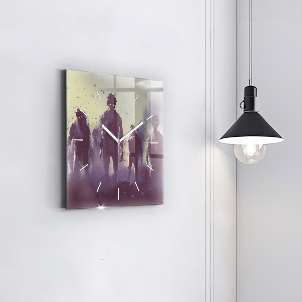 Ceas pătrat de perete din sticlă Zombi noaptea - Halloween