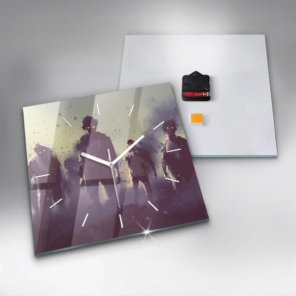 Ceas pătrat de perete din sticlă Zombi noaptea - Halloween