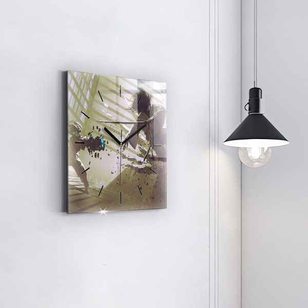 Ceas pătrat de perete din sticlă Robot și samurai se luptă