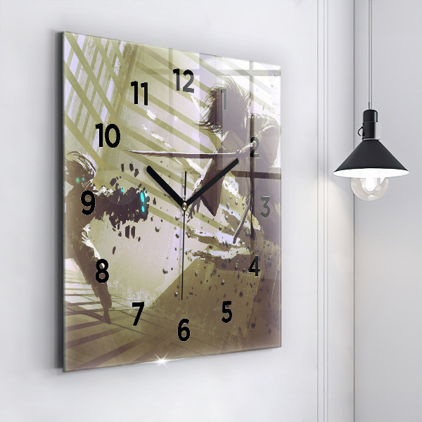 Ceas pătrat de perete din sticlă Robot și samurai se luptă