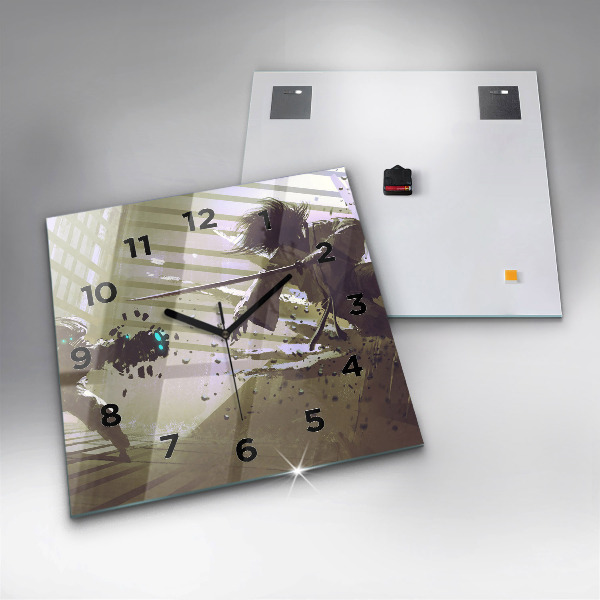 Ceas pătrat de perete din sticlă Robot și samurai se luptă