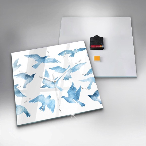Ceas pătrat de perete din sticlă Păsări albastre zburătoare