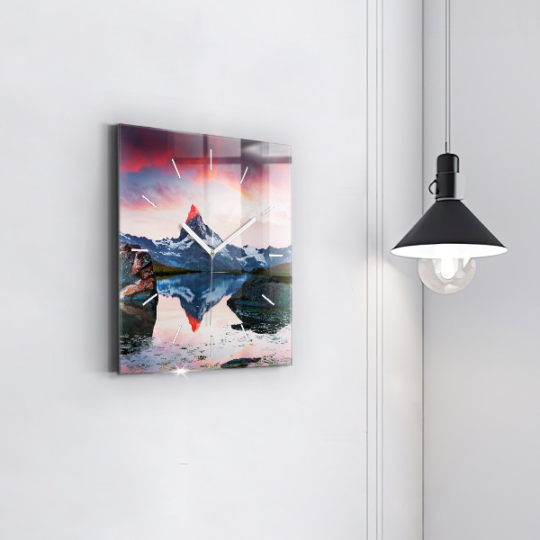 Ceas pătrat de perete din sticlă Lacul Stellisee Matterhorn