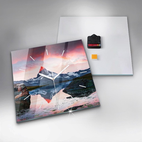 Ceas pătrat de perete din sticlă Lacul Stellisee Matterhorn