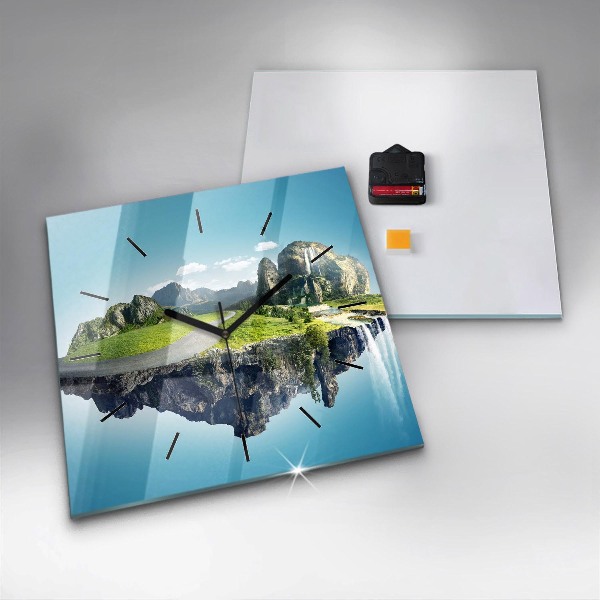 Ceas pătrat de perete din sticlă Insulă zburătoare