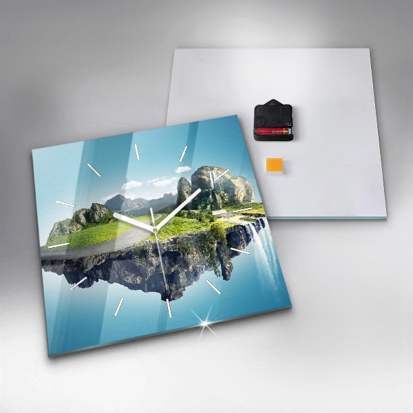 Ceas pătrat de perete din sticlă Insulă zburătoare