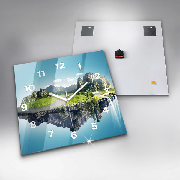 Ceas pătrat de perete din sticlă Insulă zburătoare