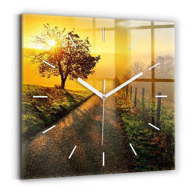 Ceas pătrat de perete din sticlă Ceață la răsărit