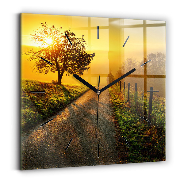 Ceas pătrat de perete din sticlă Ceață la răsărit