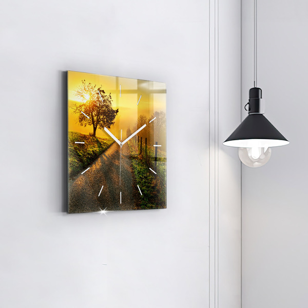 Ceas pătrat de perete din sticlă Ceață la răsărit