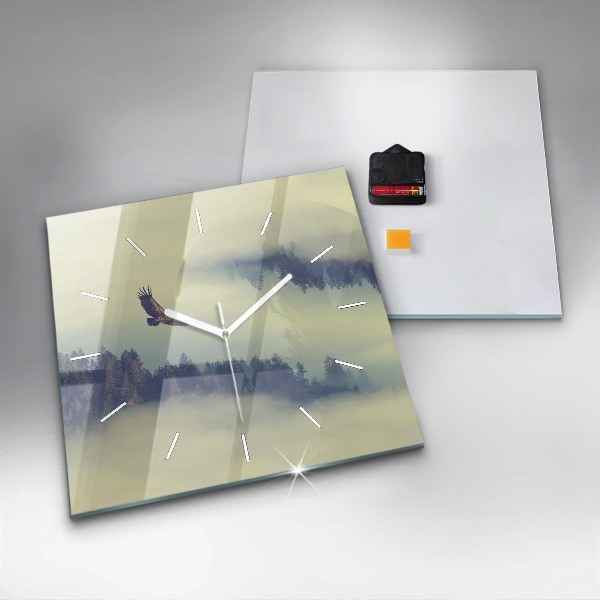 Ceas pătrat de perete din sticlă Pădurea vulturului cețos