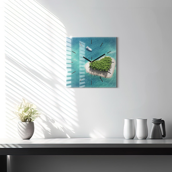 Ceas pătrat de perete din sticlă Insula Inimii