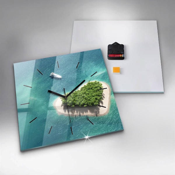 Ceas pătrat de perete din sticlă Insula Inimii
