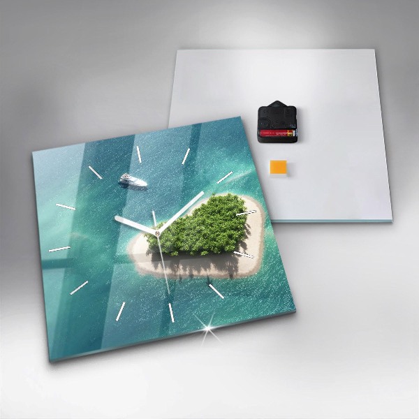 Ceas pătrat de perete din sticlă Insula Inimii