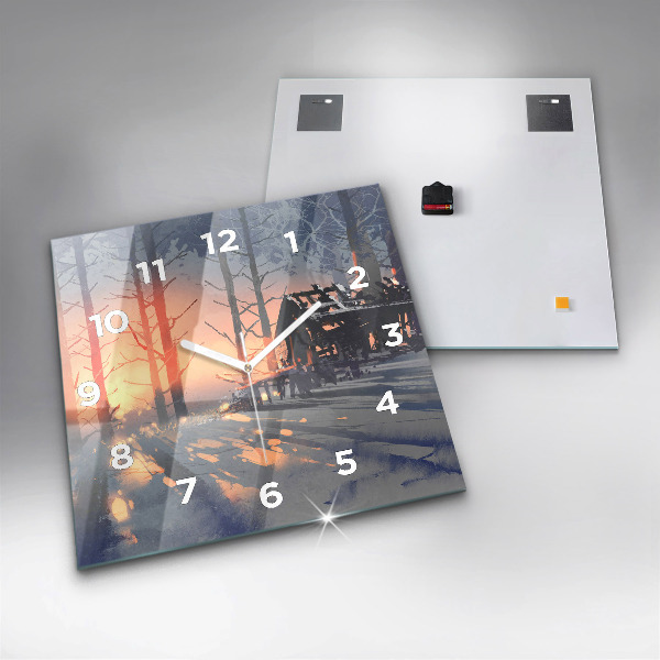 Ceas pătrat de perete din sticlă Peisaj de iarnă cu copaci