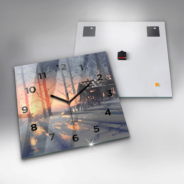Ceas pătrat de perete din sticlă Peisaj de iarnă cu copaci