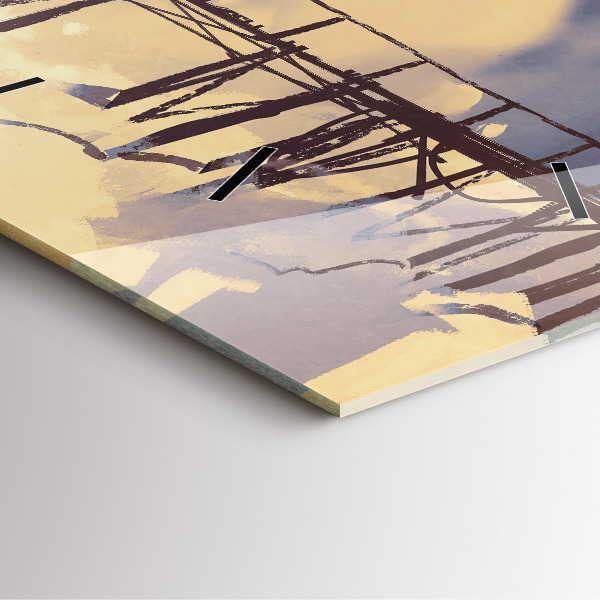 Ceas pătrat de perete din sticlă Omul pe podul vechi