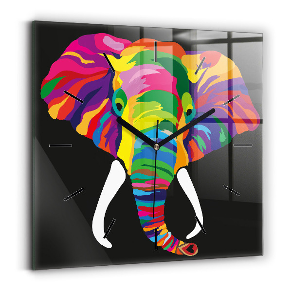 Ceas pătrat de perete din sticlă Elefant colorat