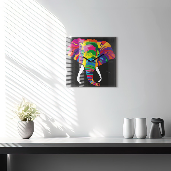Ceas pătrat de perete din sticlă Elefant colorat