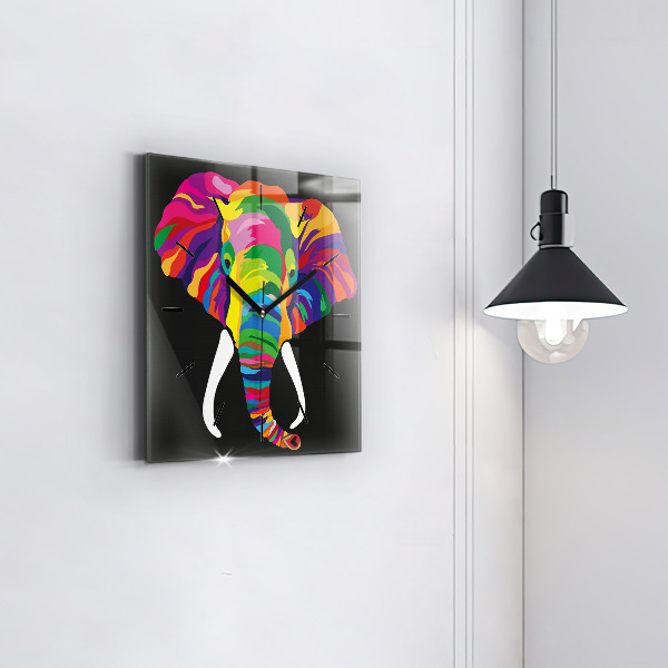 Ceas pătrat de perete din sticlă Elefant colorat