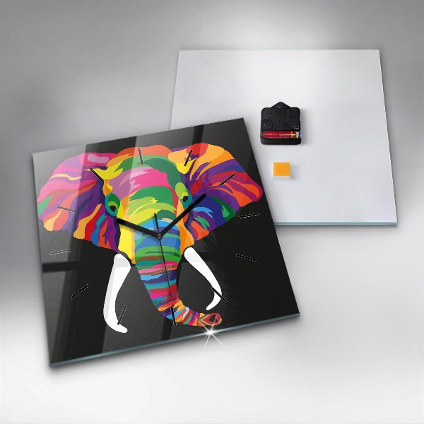 Ceas pătrat de perete din sticlă Elefant colorat