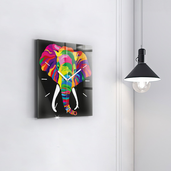 Ceas pătrat de perete din sticlă Elefant colorat